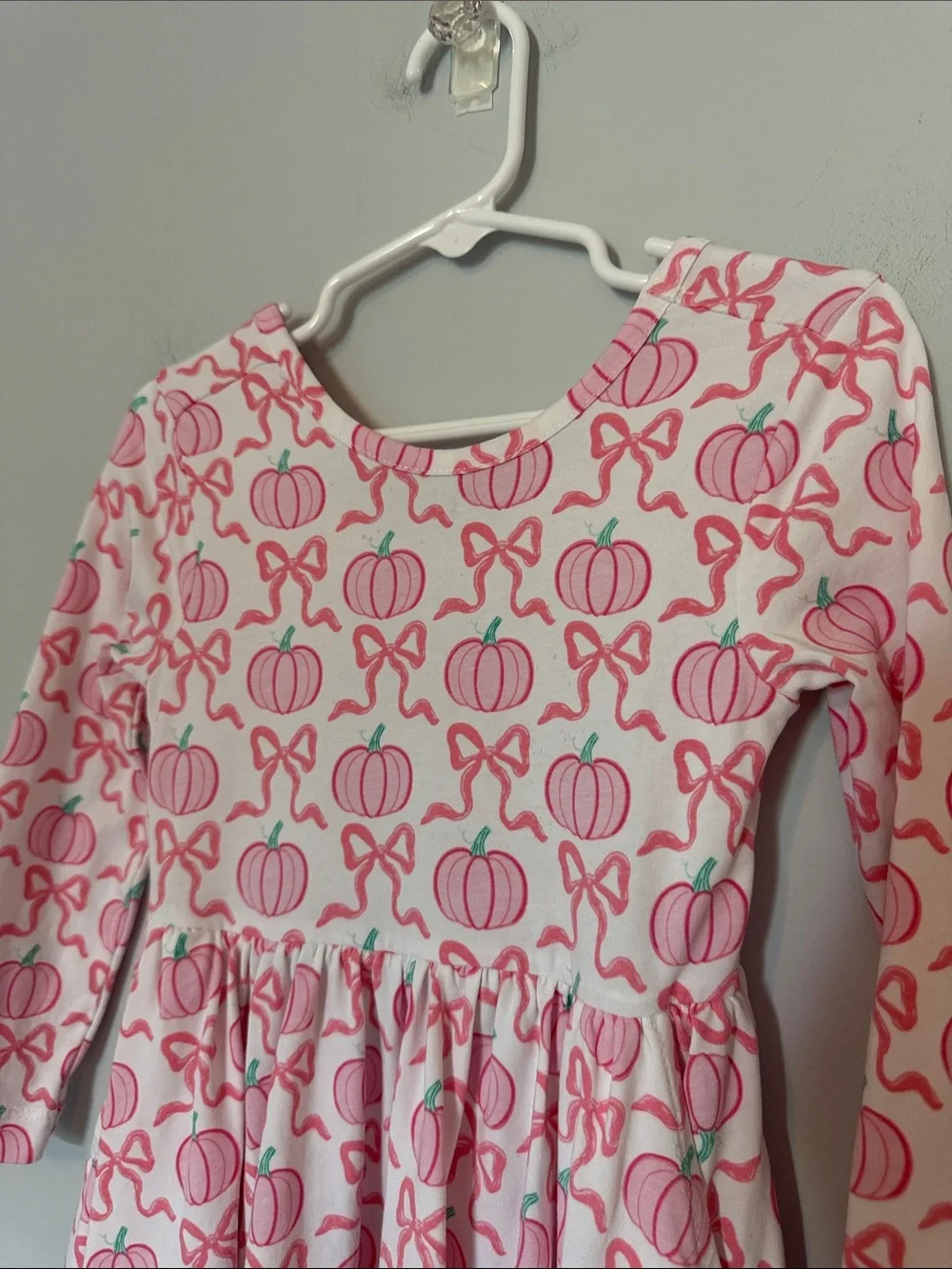 Ruffle Butts Toddler Girl Pink Pumpkin & Bow Long Sleeve Dress Size 3T Fall